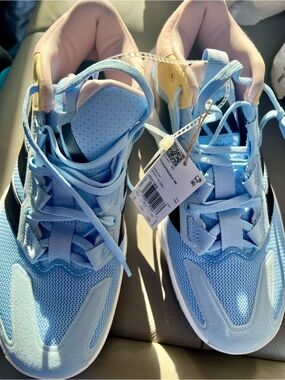 adidas Women's Light Blue and Pink Volleyball CourtStabil Athletic Shoes